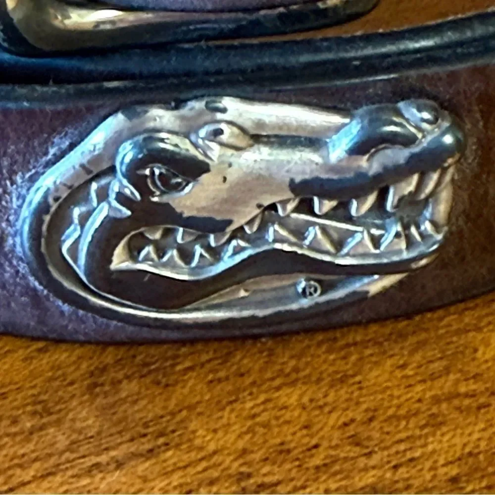 Cognac Brown Leather Florida Gators Belt with Silver Buckle Size 44